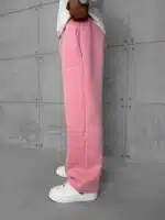 L&B Lastikli Stoper Paça Baggy 3 İplik Eşofman - Pembe - Görsel 4
