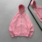 L&B Nakış Detaylı 3 İplik Kapüşonlu Hırka - Pembe