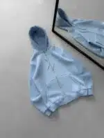 L&B Nakış Detaylı 3 İplik Kapüşonlu Hırka - Bebe Mavisi - Görsel 2