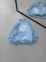 CK Göğüs Baskılı 3 İplik Oversize Sweatshirt – Bebe Mavisi