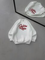 CK Göğüs Baskılı 3 İplik Oversize Sweatshirt – Beyaz