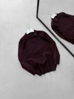 Kendinden Örgülü & Desenli Hemşire Yaka Premium Poliamid Triko - Bordo (1003) - Görsel 2