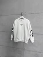 CK Göğüs & Kol Baskılı 3 İplik Oversize Sweatshirt – Beyaz - Görsel 4