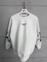 CK Göğüs & Kol Baskılı 3 İplik Oversize Sweatshirt – Beyaz - Görsel 2