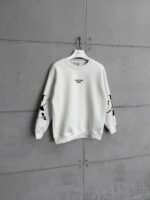 CK Göğüs & Kol Baskılı 3 İplik Oversize Sweatshirt – Beyaz - Görsel 3