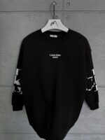 CK Göğüs & Kol Baskılı 3 İplik Oversize Sweatshirt – Siyah - Görsel 4