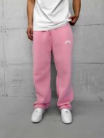 ASFSTUDIOS Lastikli Stoper Paça Baggy 3 İplik Eşofman - Pembe - Görsel 3