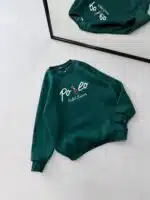 P Göğüs Nakış Detaylı 3 İplik Oversize Sweatshirt – Yeşil - Görsel 3