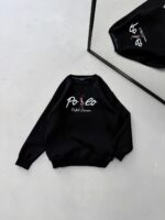 P Göğüs Nakış Detaylı 3 İplik Oversize Sweatshirt – Siyah