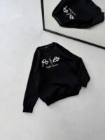 P Göğüs Nakış Detaylı 3 İplik Oversize Sweatshirt – Siyah - Görsel 3