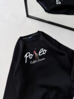 P Göğüs Nakış Detaylı 3 İplik Oversize Sweatshirt – Siyah - Görsel 4