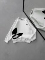 AD Göğüs & Yan Baskılı 3 İplik Oversize Sweatshirt – Beyaz-Siyah