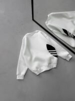 AD Göğüs & Yan Baskılı 3 İplik Oversize Sweatshirt – Beyaz-Siyah - Görsel 3