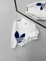 AD Göğüs & Yan Baskılı 3 İplik Oversize Sweatshirt – Beyaz-Lacivert - Görsel 2