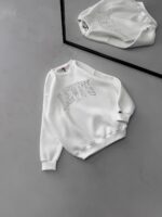 LVS Göğüs Nakış Detaylı 3 İplik Oversize Sweatshirt – Beyaz - Görsel 3
