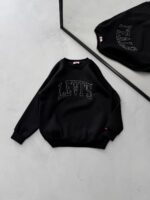 LVS Göğüs Nakış Detaylı 3 İplik Oversize Sweatshirt – Siyah