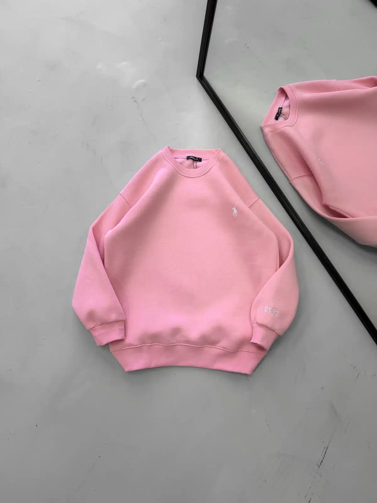 WhatsApp Image 2026-09-10 at 21.22.25 (2) RL Nakış Detaylı 3 İplik Oversize Sweatshirt – Pembe - Görsel 1