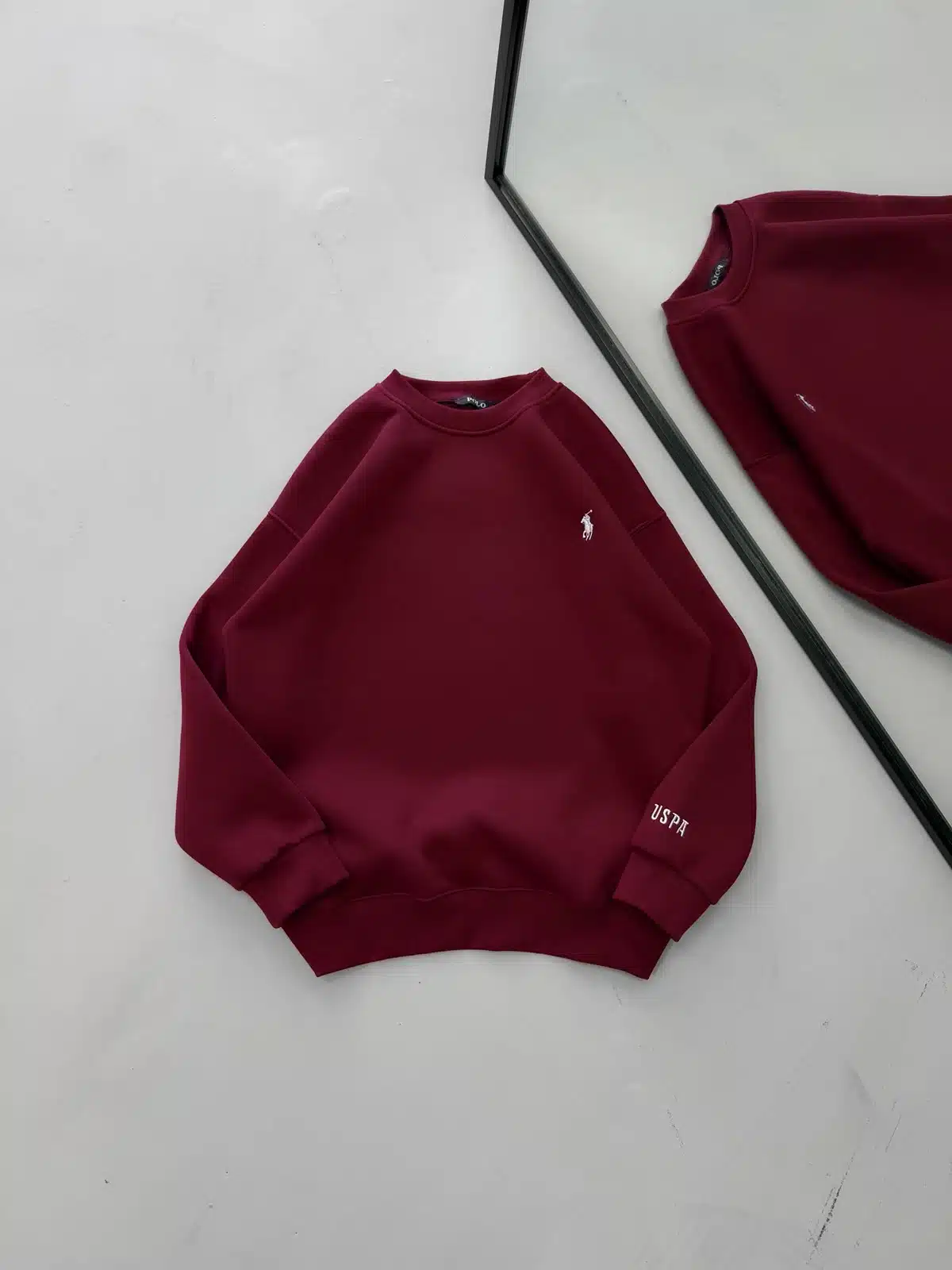 WhatsApp Image 2026-09-10 at 21.22.27 (1) RL Nakış Detaylı 3 İplik Oversize Sweatshirt – Bordo - Görsel 1
