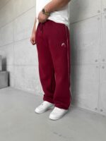 Premium İmzalı Seri Arabiyeli Lastikli Stoper Paça Baggy 3 İplik Eşofman - Bordo