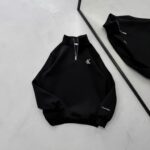 CK Nakış Detaylı Yarım Fermuarlı 3 İplik Oversize Sweatshirt – Siyah
