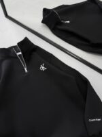 CK Nakış Detaylı Yarım Fermuarlı 3 İplik Oversize Sweatshirt – Siyah - Görsel 2