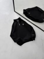CK Nakış Detaylı Yarım Fermuarlı 3 İplik Oversize Sweatshirt – Siyah - Görsel 3