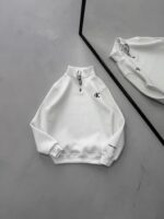 CK Nakış Detaylı Yarım Fermuarlı 3 İplik Oversize Sweatshirt – Beyaz