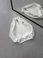 CK Nakış Detaylı Yarım Fermuarlı 3 İplik Oversize Sweatshirt – Beyaz - Görsel 3