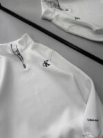 CK Nakış Detaylı Yarım Fermuarlı 3 İplik Oversize Sweatshirt – Beyaz - Görsel 2