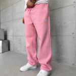 ST Nakış Detaylı Arabiyeli Lastikli Stoper Paça Baggy 3 İplik Eşofman - Pembe