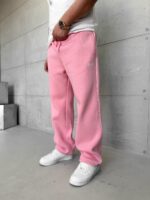 ST Nakış Detaylı Arabiyeli Lastikli Stoper Paça Baggy 3 İplik Eşofman - Pembe