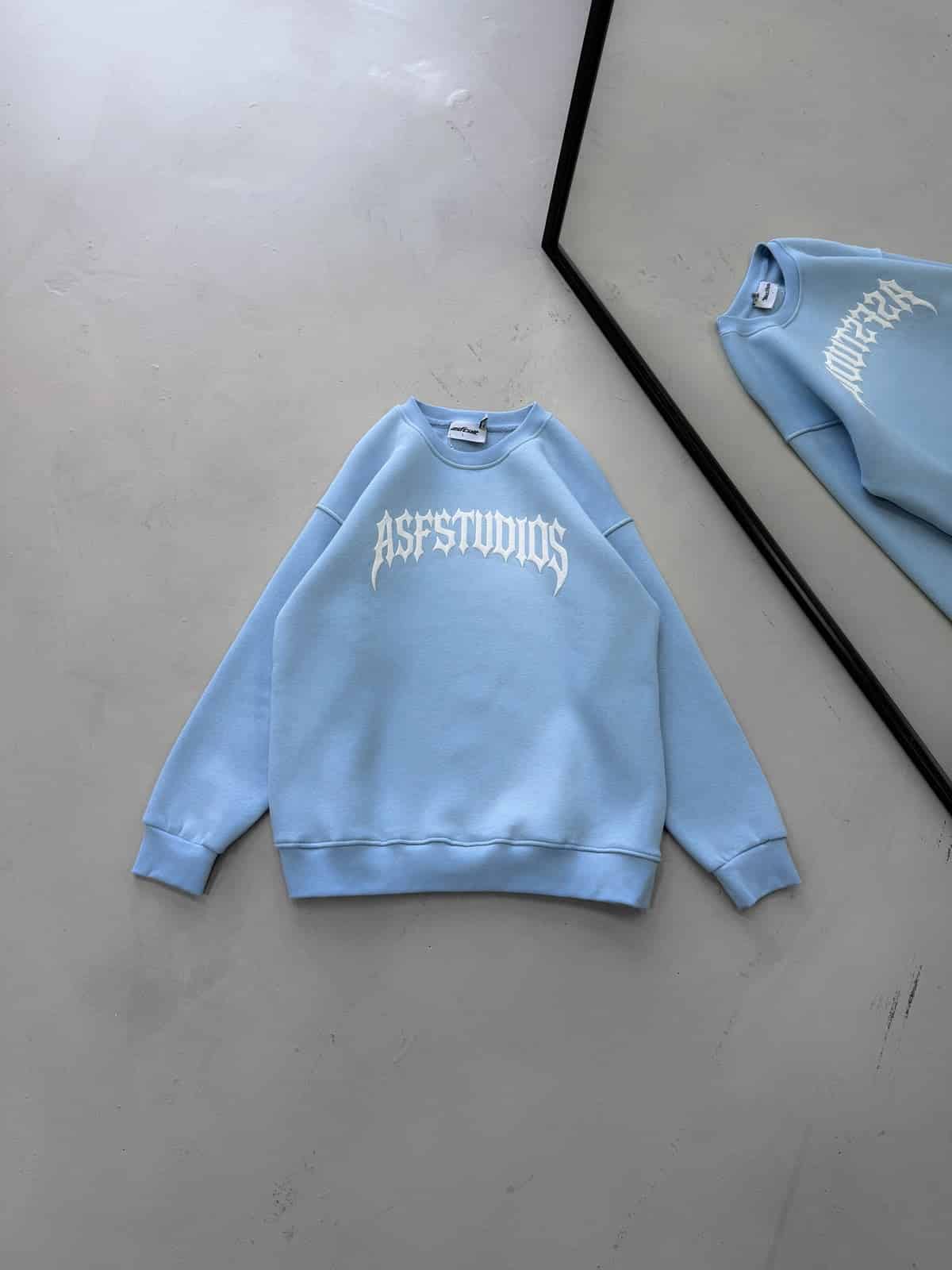 WhatsApp Image 2026-09-15 at 18.44.54 (3) ASFSTUDIOS Göğüs Baskılı 3 İplik Oversize Sweatshirt – Bebe Mavisi - Görsel 1