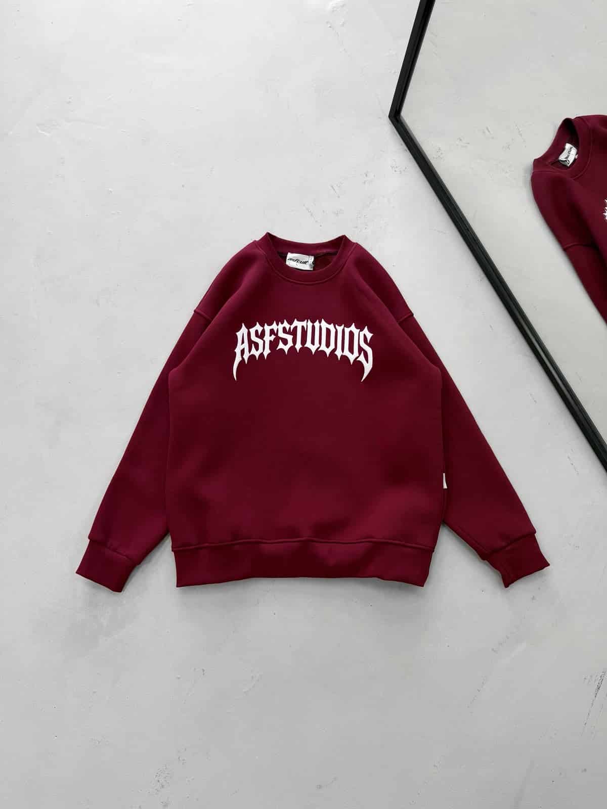 WhatsApp Image 2026-09-15 at 18.44.54 ASFSTUDIOS Göğüs Baskılı 3 İplik Oversize Sweatshirt – Bordo - Görsel 1