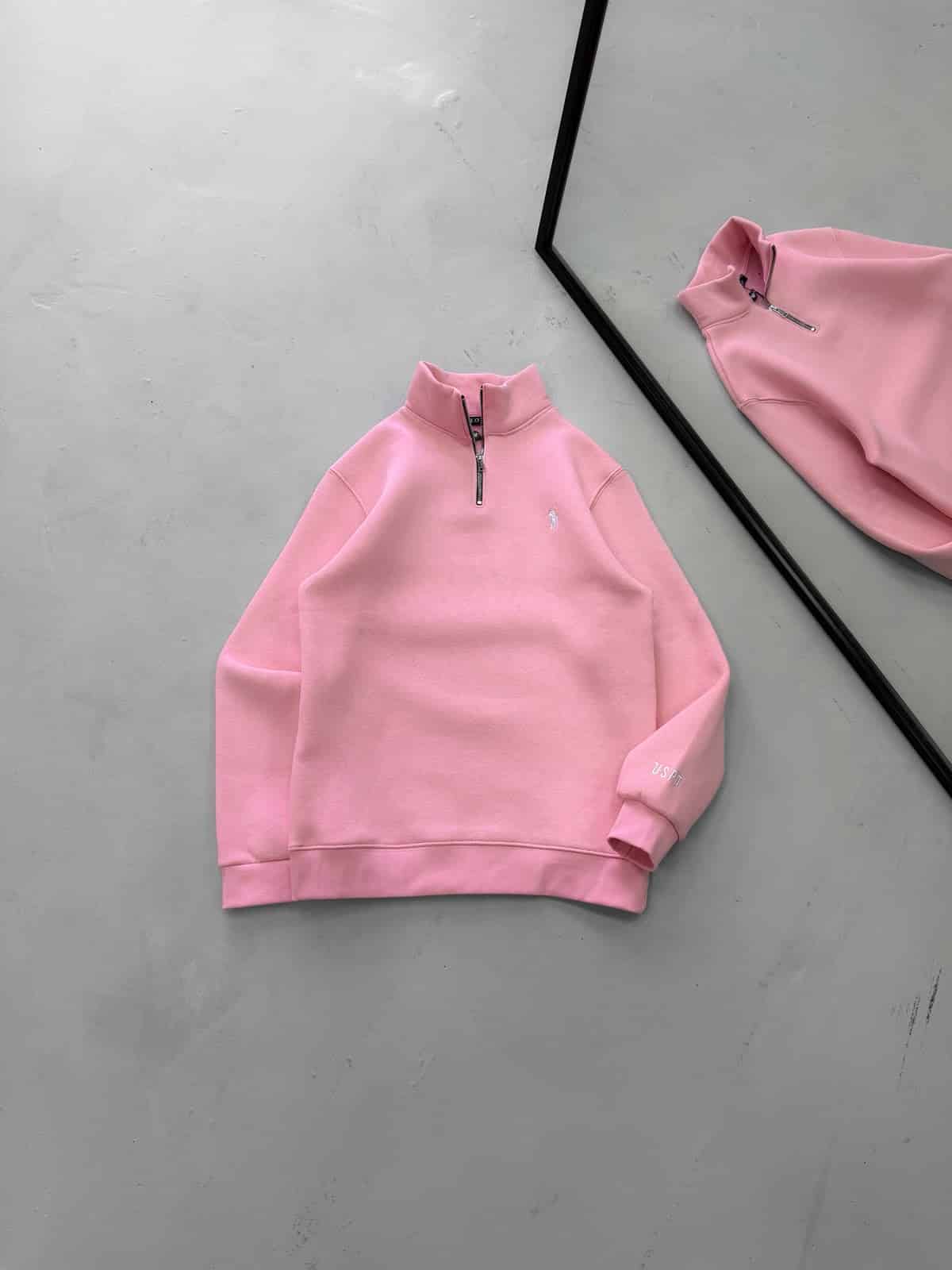 WhatsApp Image 2026-09-15 at 18.45.35 (3) RL Yarım Fermuarlı 3 İplik Oversize Sweatshirt – Pembe - Görsel 1