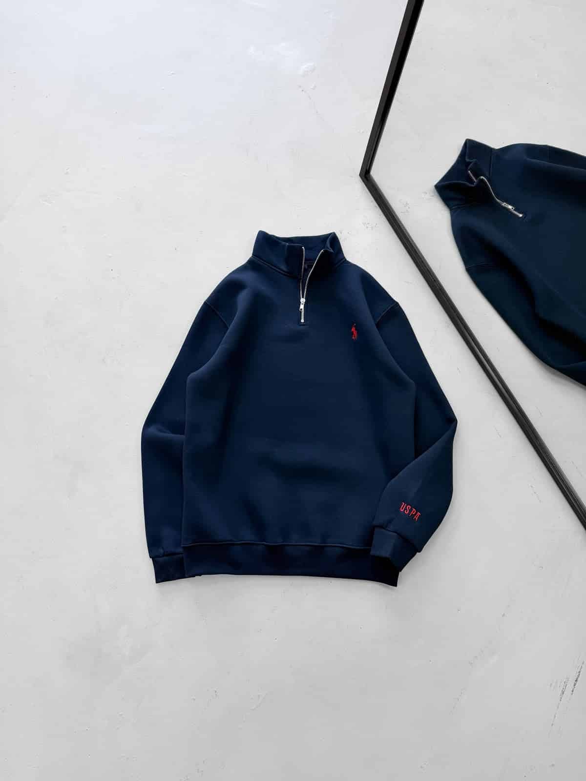 WhatsApp Image 2026-09-15 at 18.45.35 RL Yarım Fermuarlı 3 İplik Oversize Sweatshirt – Lacivert - Görsel 1