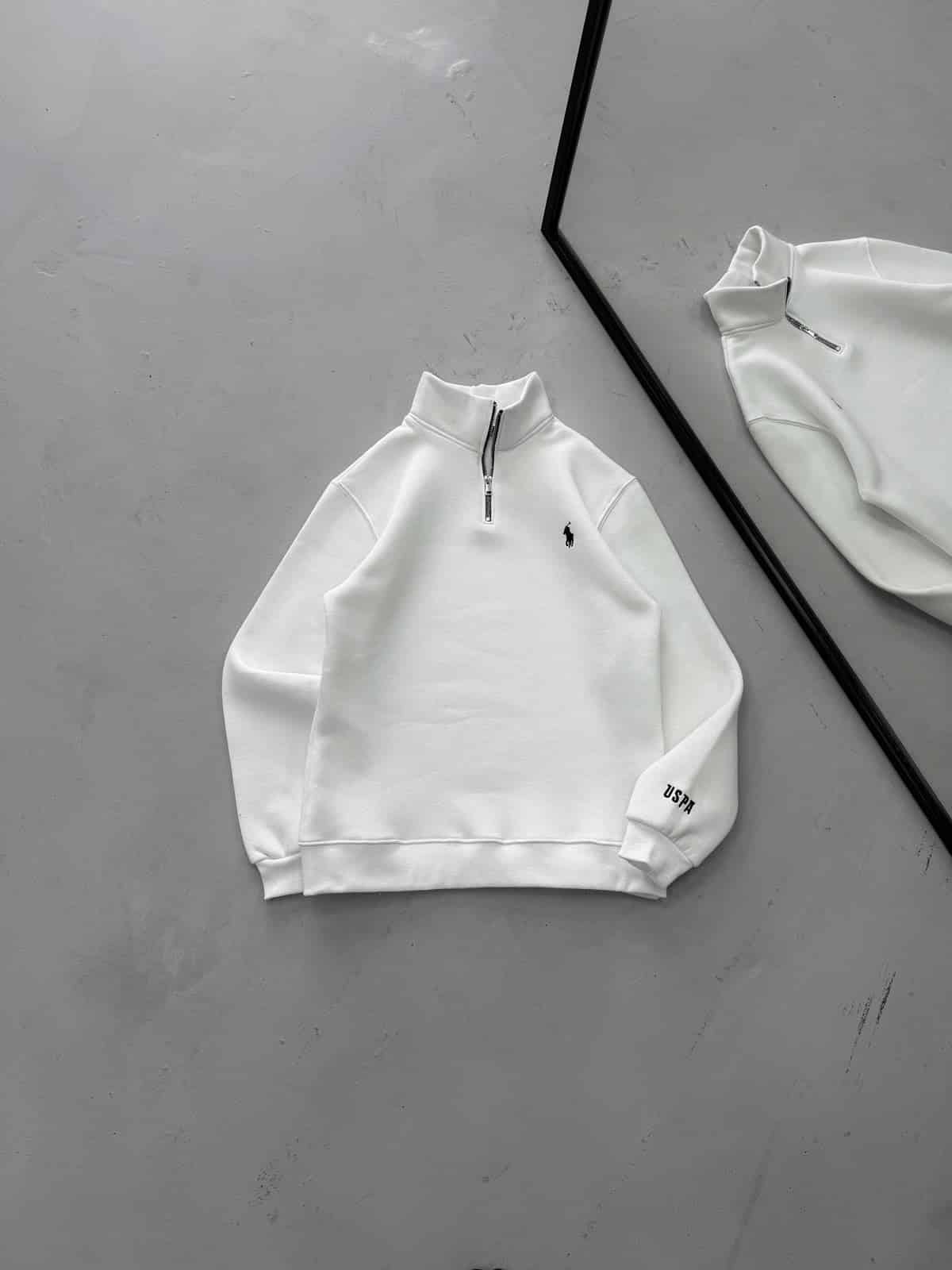 WhatsApp Image 2026-09-15 at 18.45.36 (3) RL Yarım Fermuarlı 3 İplik Oversize Sweatshirt – Beyaz - Görsel 1