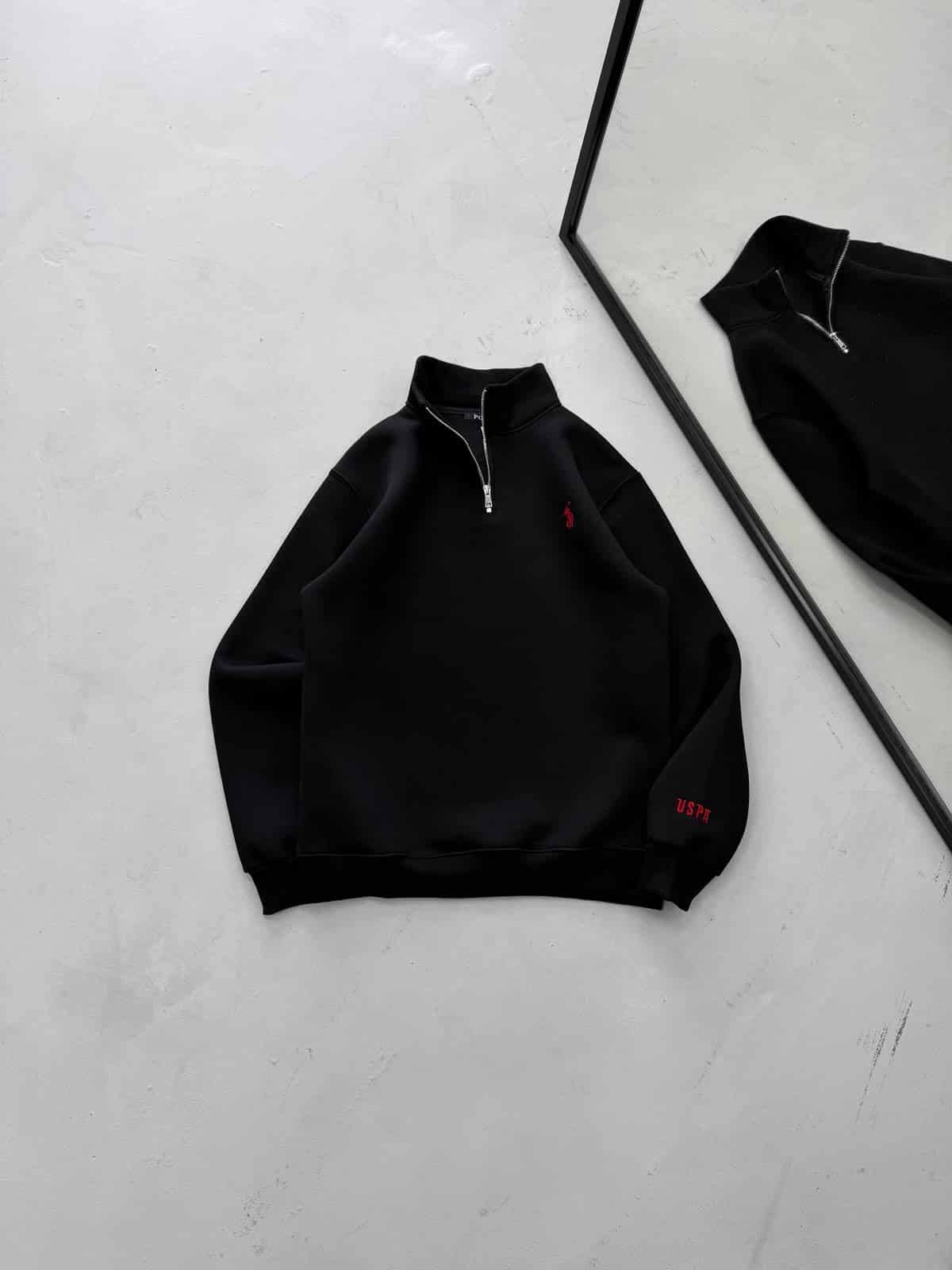 WhatsApp Image 2026-09-15 at 18.45.37 (1) RL Yarım Fermuarlı 3 İplik Oversize Sweatshirt – Siyah - Görsel 1