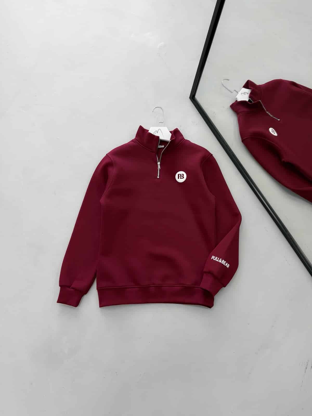 WhatsApp Image 2026-09-15 at 18.46.12 (1) PB Yarım Fermuarlı 3 İplik Oversize Sweatshirt – Bordo - Görsel 1