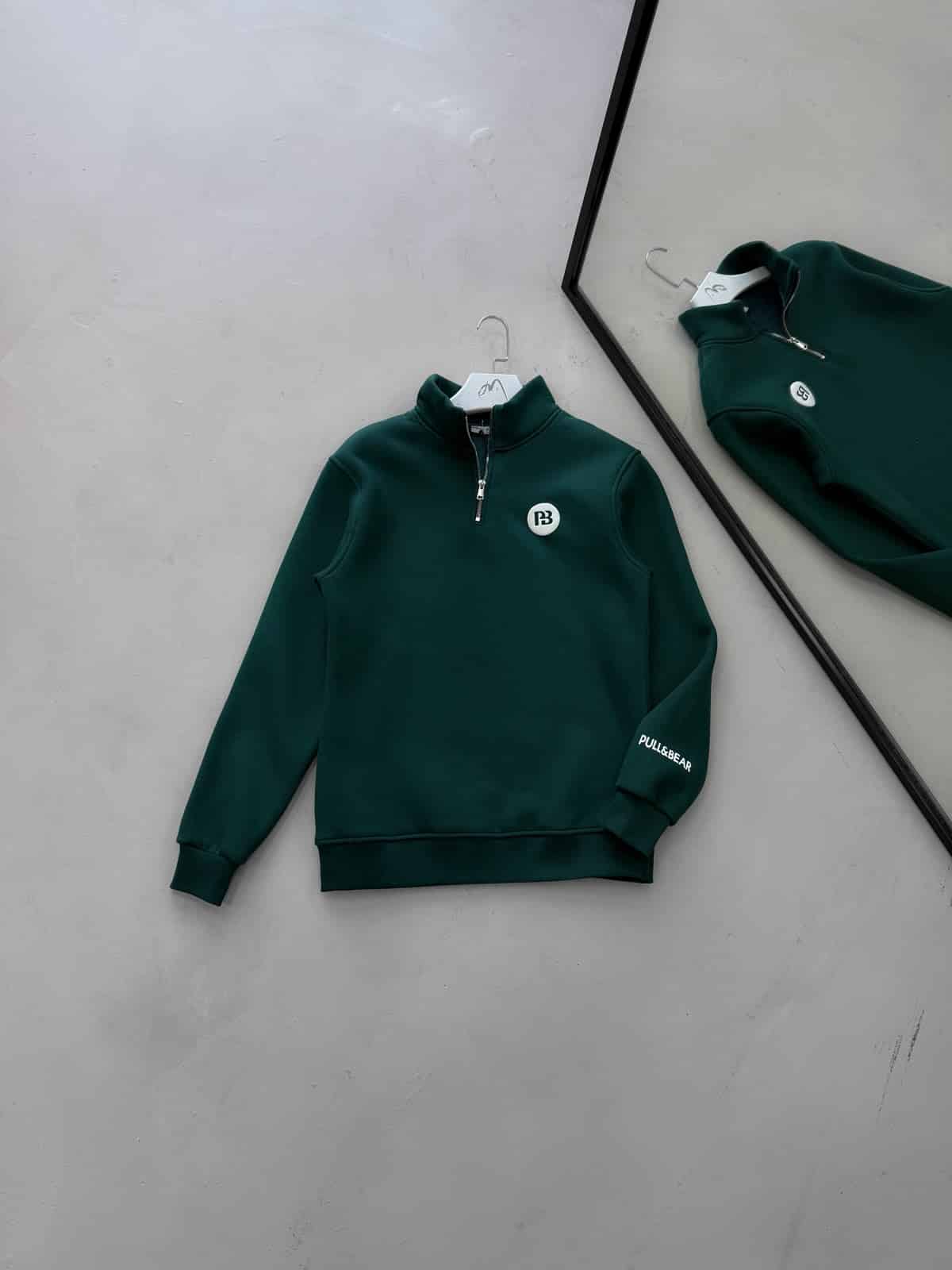 WhatsApp Image 2026-09-15 at 18.46.18 (2) PB Yarım Fermuarlı 3 İplik Oversize Sweatshirt – Yeşil - Görsel 1
