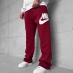 NK Büyük Baskılı 3 İplik Baggy Eşofman - Bordo