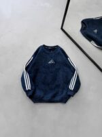 AD Gögüs Baskılı Şerit Detaylı Arabiyeli Yıkamalı 3 İplik Sweatshirt –  Lacivert