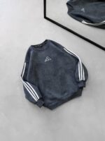 AD Gögüs Baskılı Şerit Detaylı Arabiyeli Yıkamalı 3 İplik Sweatshirt –  Antrasit - Görsel 2