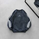 AD Gögüs Baskılı Şerit Detaylı Arabiyeli Yıkamalı 3 İplik Sweatshirt –  Antrasit