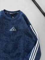 AD Gögüs Baskılı Şerit Detaylı Arabiyeli Yıkamalı 3 İplik Sweatshirt –  Lacivert - Görsel 3