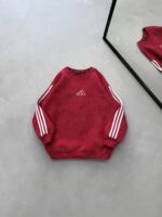 AD Gögüs Baskılı Şerit Detaylı Arabiyeli Yıkamalı 3 İplik Sweatshirt –  Kırmızı
