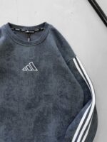 AD Gögüs Baskılı Şerit Detaylı Arabiyeli Yıkamalı 3 İplik Sweatshirt –  Antrasit - Görsel 3