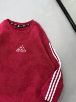 AD Gögüs Baskılı Şerit Detaylı Arabiyeli Yıkamalı 3 İplik Sweatshirt –  Kırmızı - Görsel 3