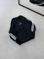AD Gögüs Baskılı Şerit Detaylı Arabiyeli Yıkamalı 3 İplik Sweatshirt –  Siyah - Görsel 2