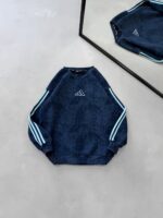 AD Gögüs Baskılı Şerit Detaylı Arabiyeli Yıkamalı 3 İplik Sweatshirt –  Lacivert - Bebe Mavisi