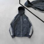 AD Baskılı Şerit Detaylı 3 İplik Kapüşonlu Hırka – Antrasit